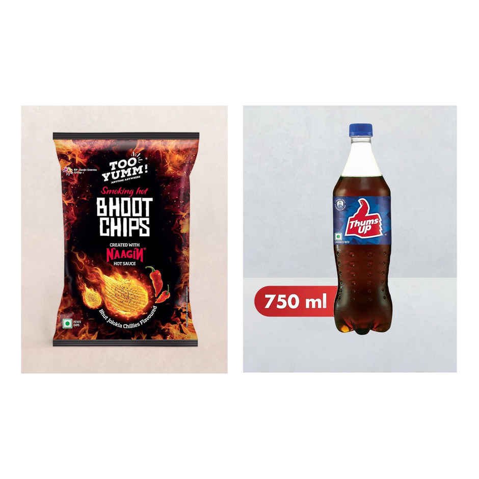 Too Yumm! Bhoot Chips Created With Naagin Hot Sauce | Tasty & Spicy Potato Chips | 100% Vegetarian(82gms) & Thums Up Soft Drink(750ml) Combo