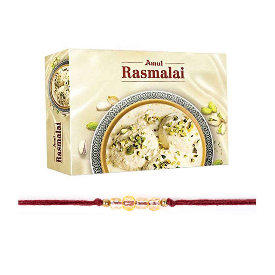 Amul Frozen Rasmalai(500gms) & Abundance & Prosperity Thread Rakhi(1pc) Combo