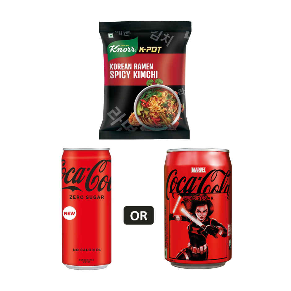 Korean Knorr Korean Ramen Spicy Kimchi Veg Meal(96gms) & Coke Zero Can(300ml) Combo