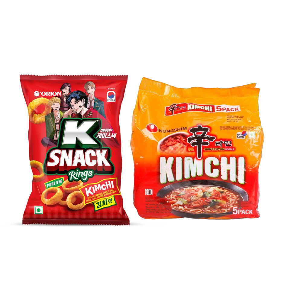 Orion K Snack Rings Kimchi Flavour(70gms) & Korean Nongshim Shin Kimchi (5 In 1)(600gms) Combo