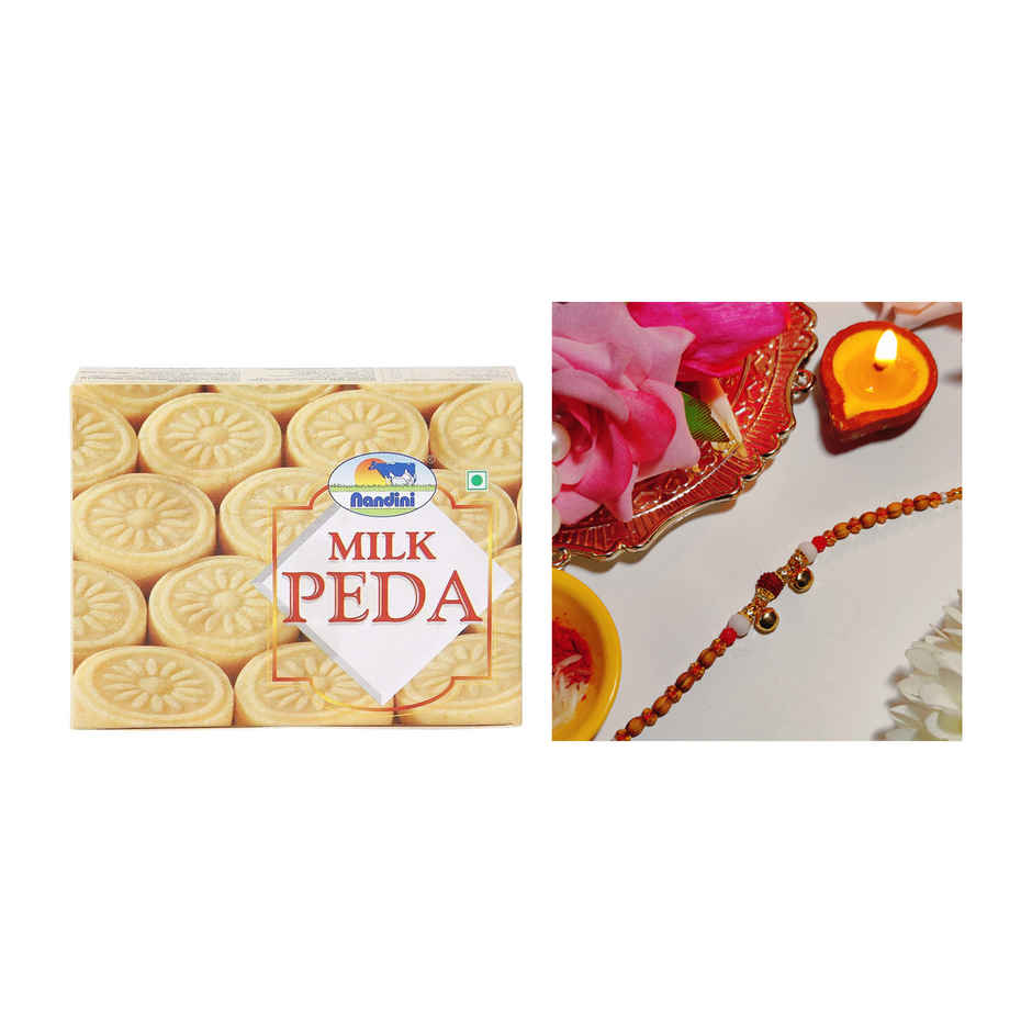 Nandini Milk Peda(250gms) & Ghungroo With Rudraksh Dori Rakhi(1pc) Combo