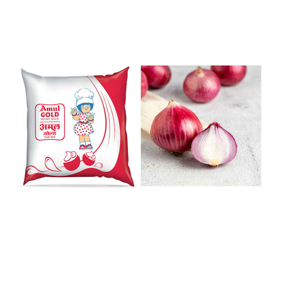 Amul Gold Full Cream Fresh Milk (Pouch)(1pc) & Onion(1pc) Combo
