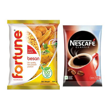 Fortune Besan(500gms) & Nescafe Classic Instant Coffee Powder Pouch(45gms) Combo