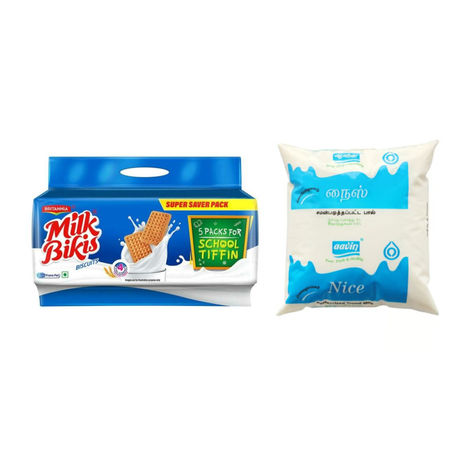 Britannia Milk Bikis Biscuit(500gms) & Aavin Nice Toned Fresh Milk (Pouch)(500ml) Combo
