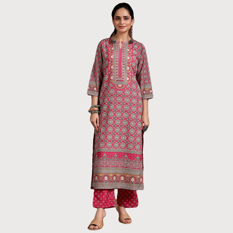 Libas Women's Ethnic Motif Printed Straight Crepe Kurta | 29244O | Pink - L