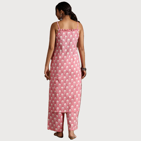 Libas Women's Printed Cotton Straight Kurta Set | Pink - L