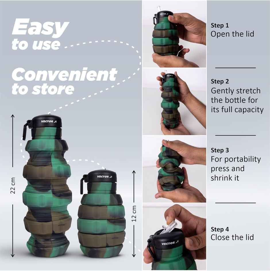 Vector X Flexible Portable Water Bottle | Flip Top Lid | Travel & Hiking | 500 ml