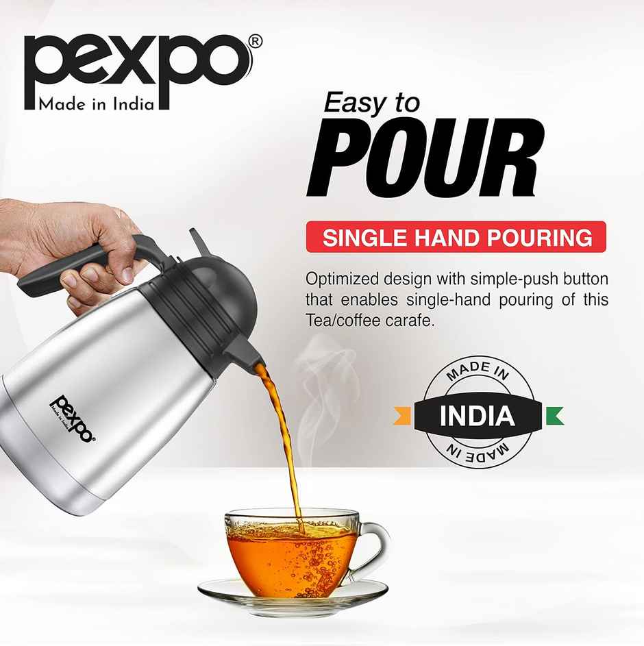 Pexpo Cosmo Stainless Steel Thermal Carafe | 1 L | Silver | Coffee/Tea Carafe Heat & Cold Retention