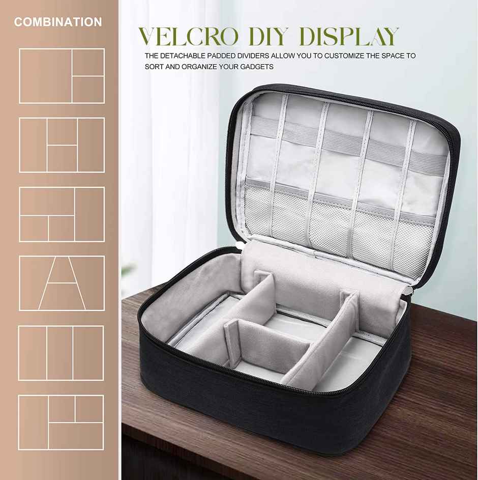 Lazer Polyester Electronics Accessories Organizer Bag | Universal Carry Travel Gadget Bag | Black