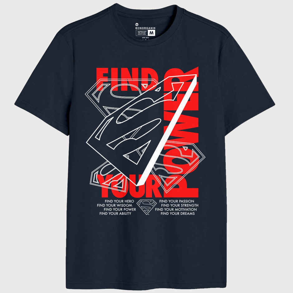 Bonorganik Men's Power Graphic Printed T-shirt | Navy - M