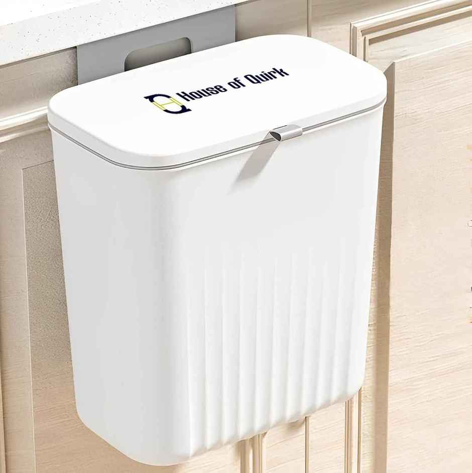 House of Quirk Plastic Hanging Trash Can with Lid Double-Sided Open Design Cabinet Door | Hanging Wall Storage Bucket for Kitchen | White