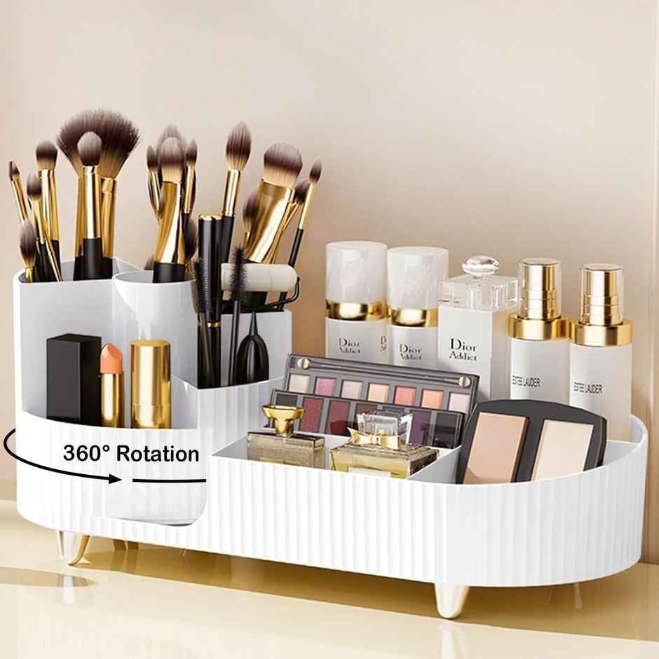 Perpetual 360 Rotating Makeup Organizer with Brush Holder | White