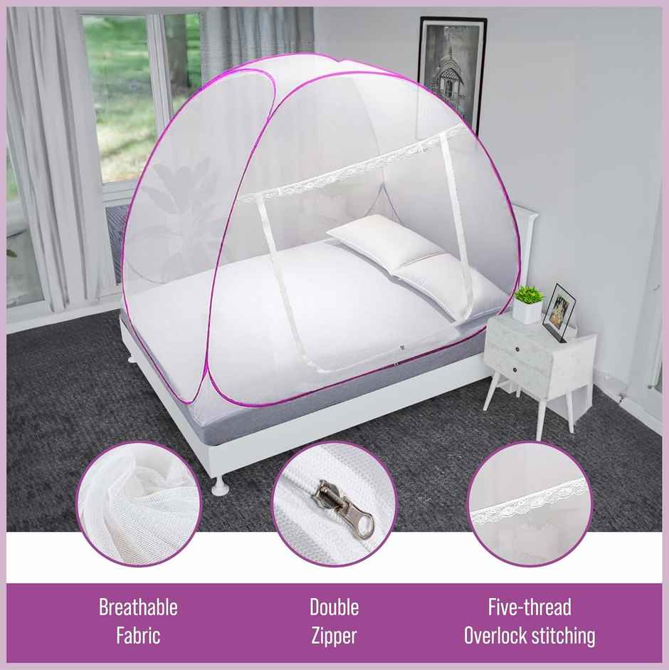 Kuber Industries Foldable Nylon Mosquito Net For Single Bed | Pink - 6.5 x 4 ft