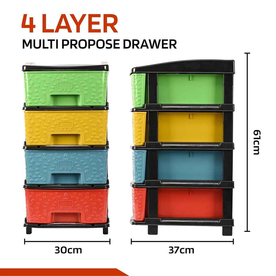 Kuber Industries 4-Tier Multipurpose Plastic Drawers Storage Organizer Rack | Multicolor