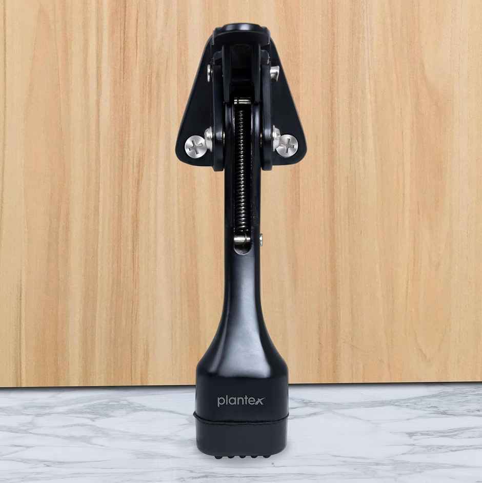 Plantex Hydraulic Door Stopper with Adjustable Height and Rubber Grip - Black Finish