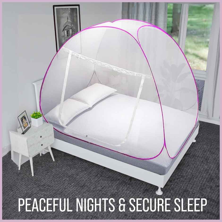 Kuber Industries Foldable Nylon Mosquito Net For Single Bed | Pink - 6.5 x 4 ft