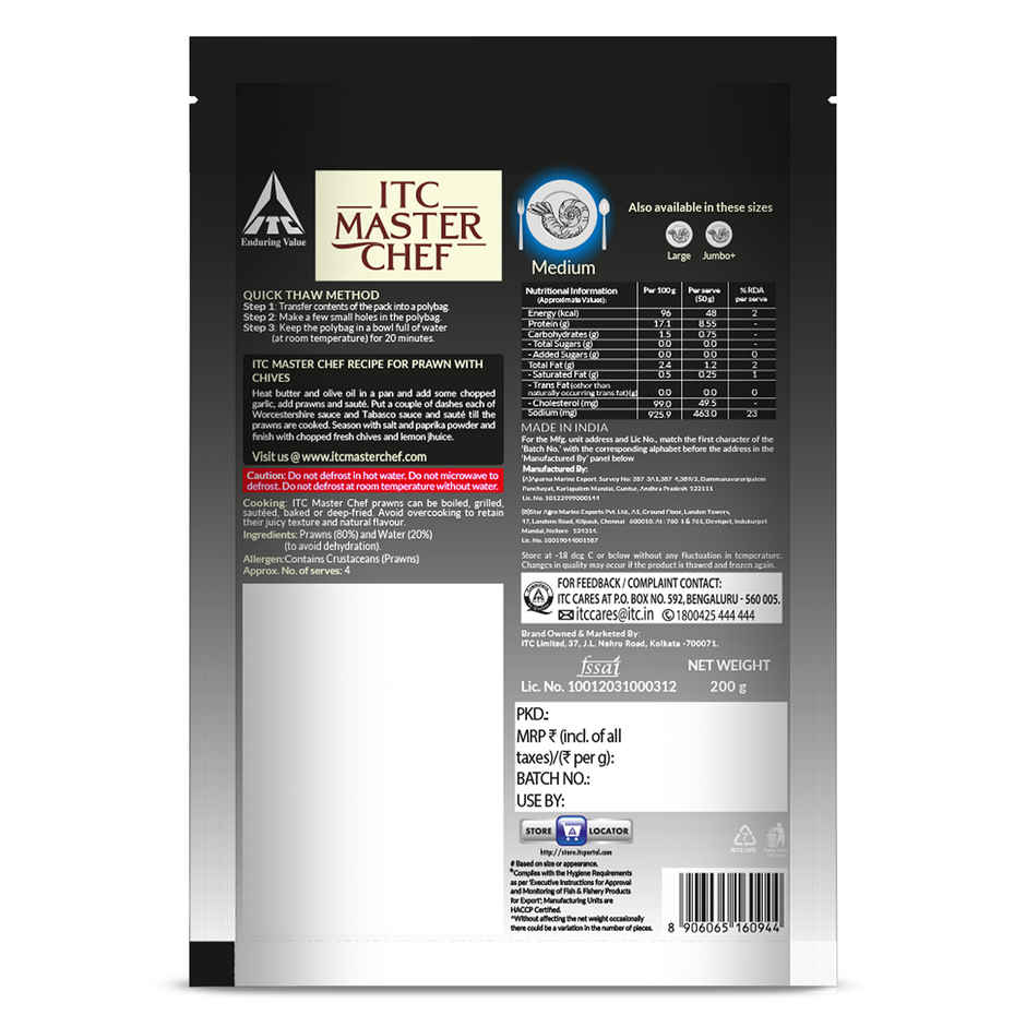 ITC Master Chef Medium Prawns | Peeled & Deveined | High Protein