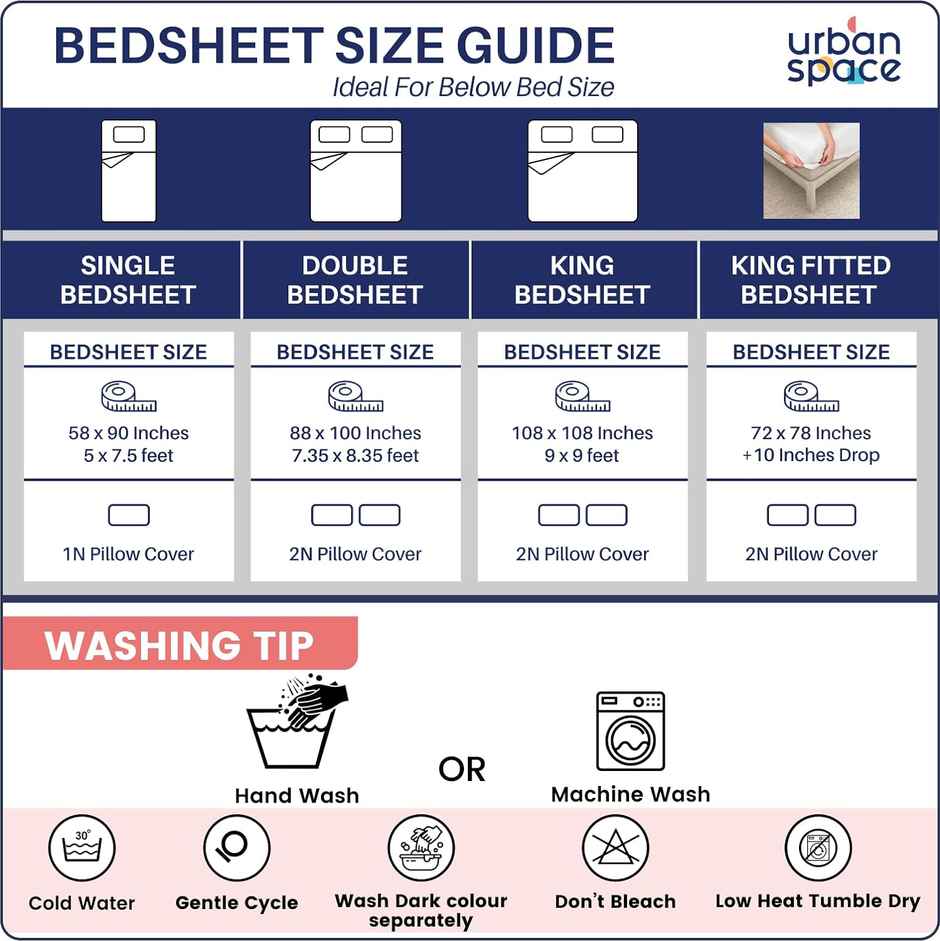 Urban Space Double 144 TC 100% Cotton Bedsheet | With 2 Pillow Covers | Stripes Pink | 96 x 89 in