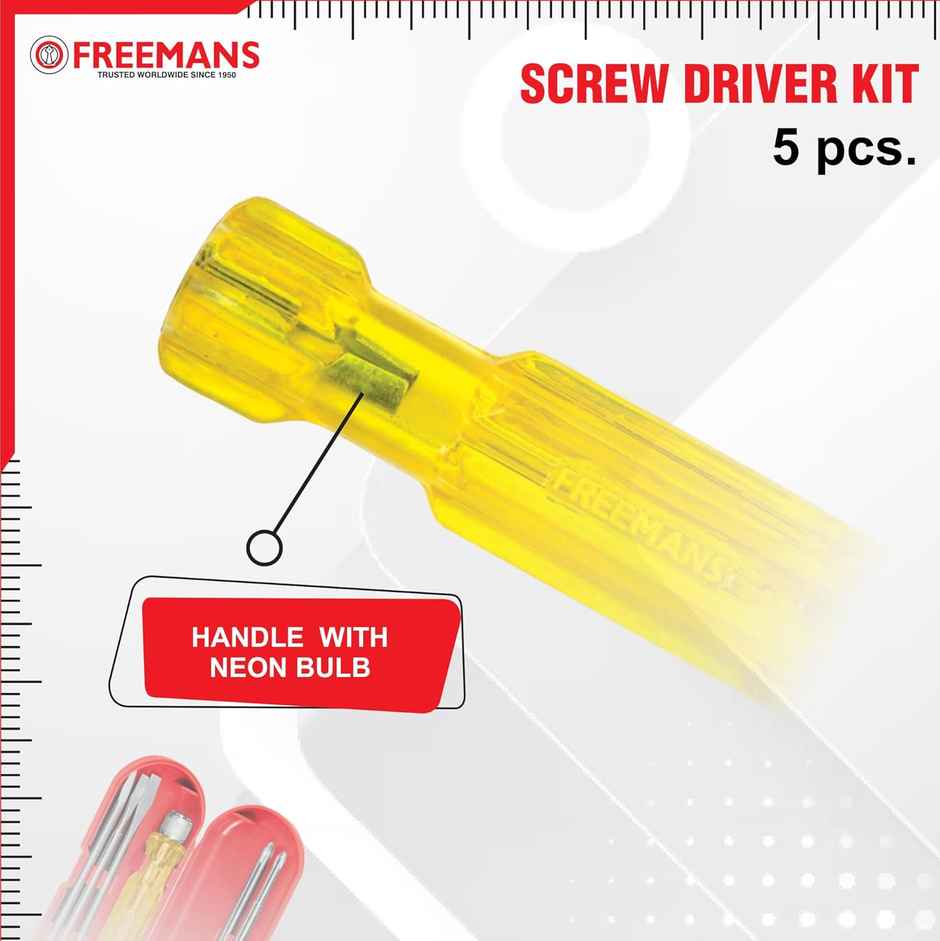 FREEMANS Screw Driver Kit | 5 in 1 | Neon Bulb
