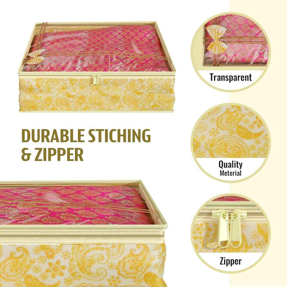 Kuber Industries Clothes Organizer for Wardrobe | Pack of 8 | Single Saree Covers with Zip (Gold)