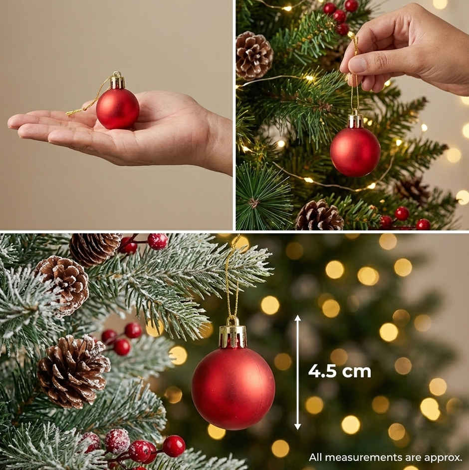 Christmas Tree Hanging Red Balls | 3 cm | Pack of 6 | Classic Tree Decor | Mad Over Print