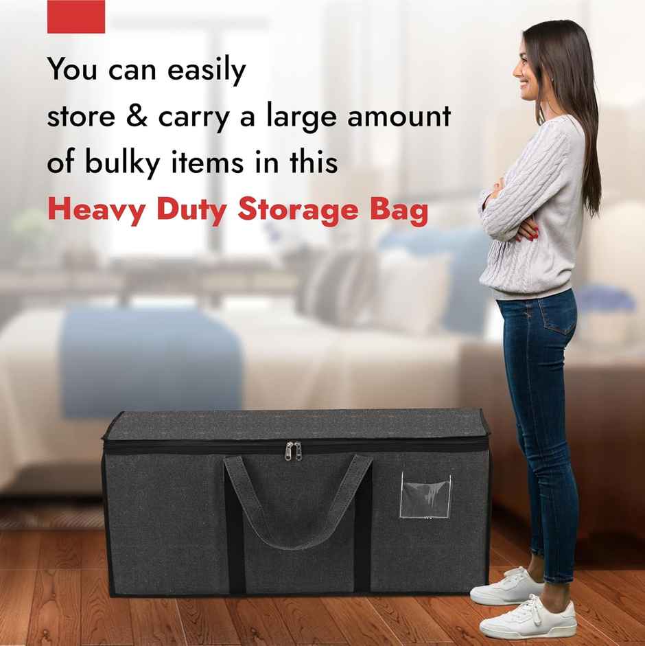 Kuber Industries Jumbo Storage Bags For Clothes Large With Zip & Handles | Dark Grey