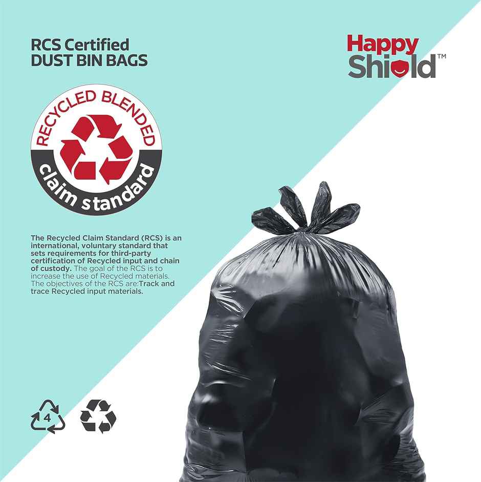 Happy Shield - Garbage Bags (90 Pieces), Medium (19 X 21 Inches)-30 Pieces/Pack (Pack Of 3), Black