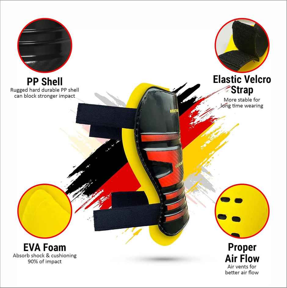 Vector X Germany Shin Guards Soccer With Adjustable Straps For Boys Girls Teenagers L