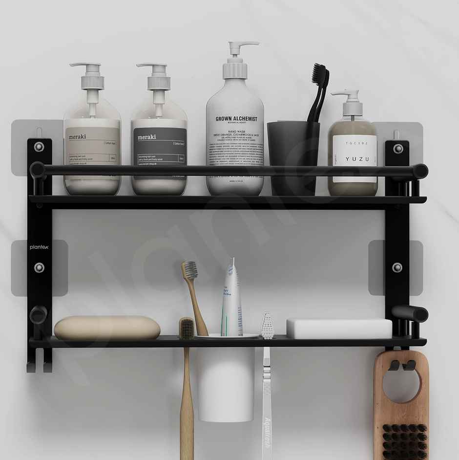 Plantex 5-in-1 Stainless Steel Bathroom Shelf with Soap Stand Toothbrush Holder - Wall Mounted