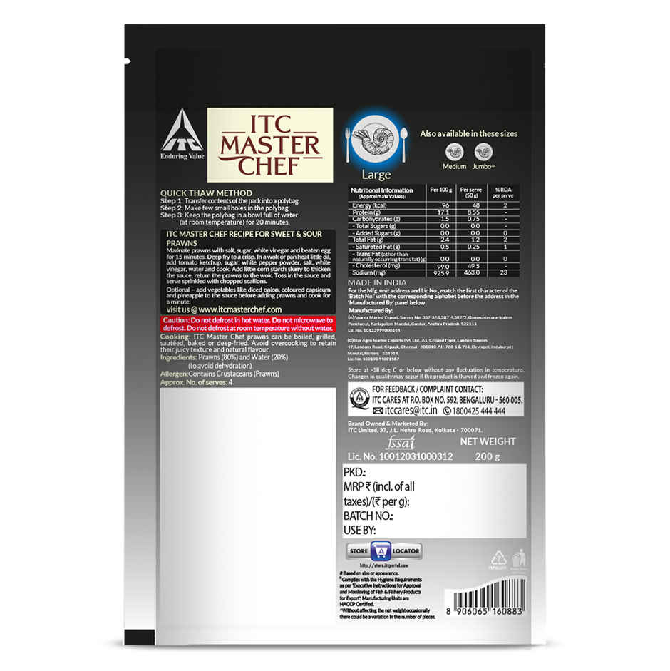 ITC Master Chef Large Prawns | Peeled & Deveined |High Protein
