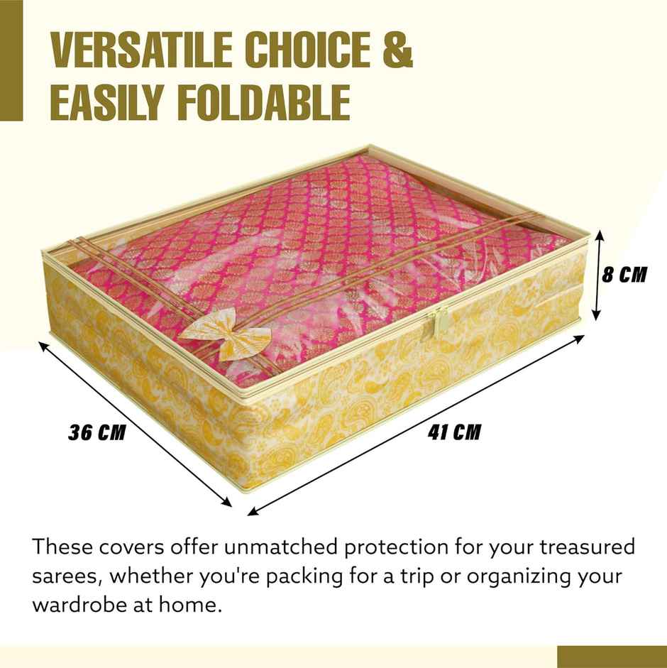 Kuber Industries Clothes Organizer for Wardrobe | Pack of 8 | Single Saree Covers with Zip (Gold)