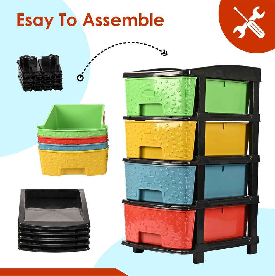 Kuber Industries 4-Tier Multipurpose Plastic Drawers Storage Organizer Rack | Multicolor