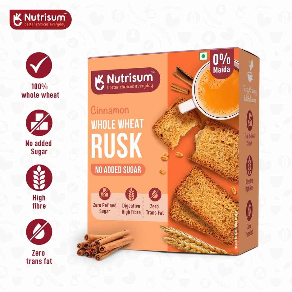 Nutrisum Whole Wheat Rusk - No Added Sugar- Cinnamon