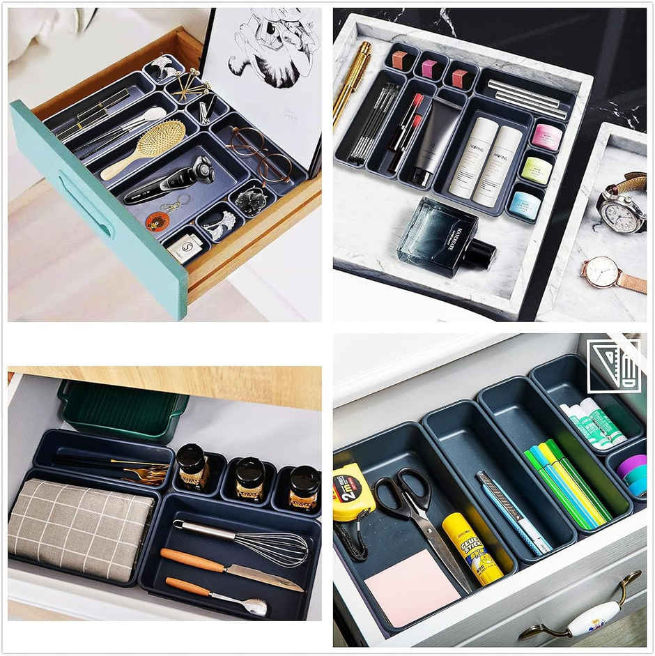 Kuber Industries Multi-Purpose Desk Drawer Storage Organizer Set|16 Piece Set|Black