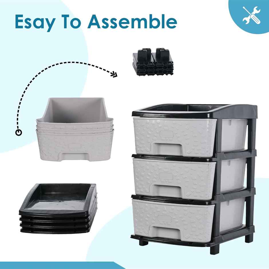 Kuber Industries Modular 3-Layer & 53 L Plastic Drawer Storage Organiser | Black & Grey