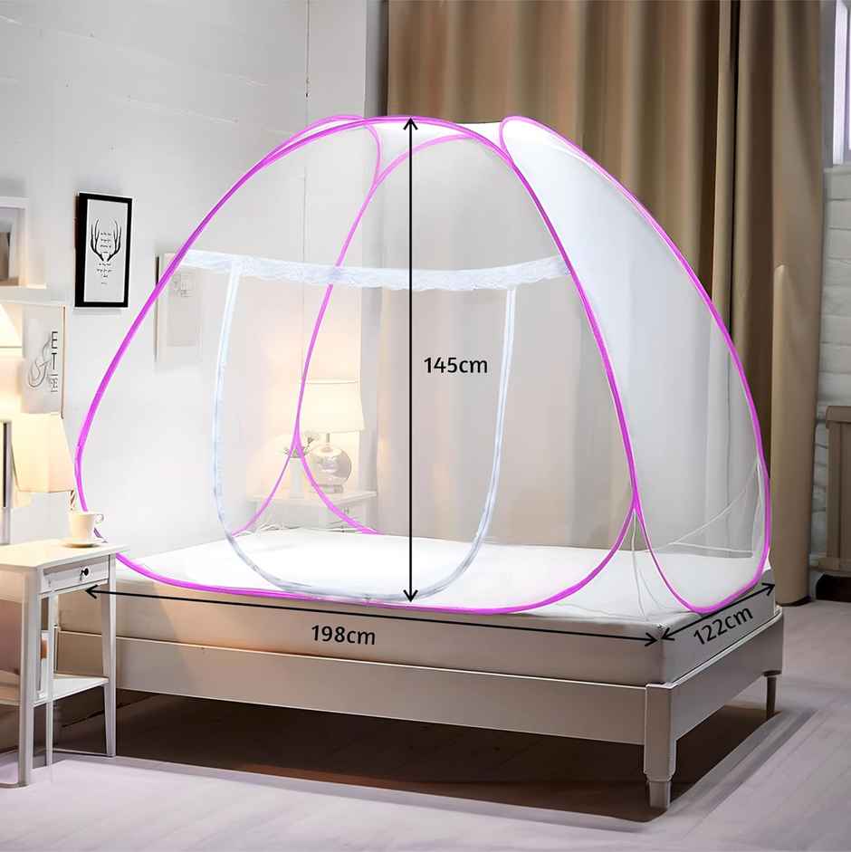 Kuber Industries Foldable Nylon Mosquito Net For Single Bed | Pink - 6.5 x 4 ft