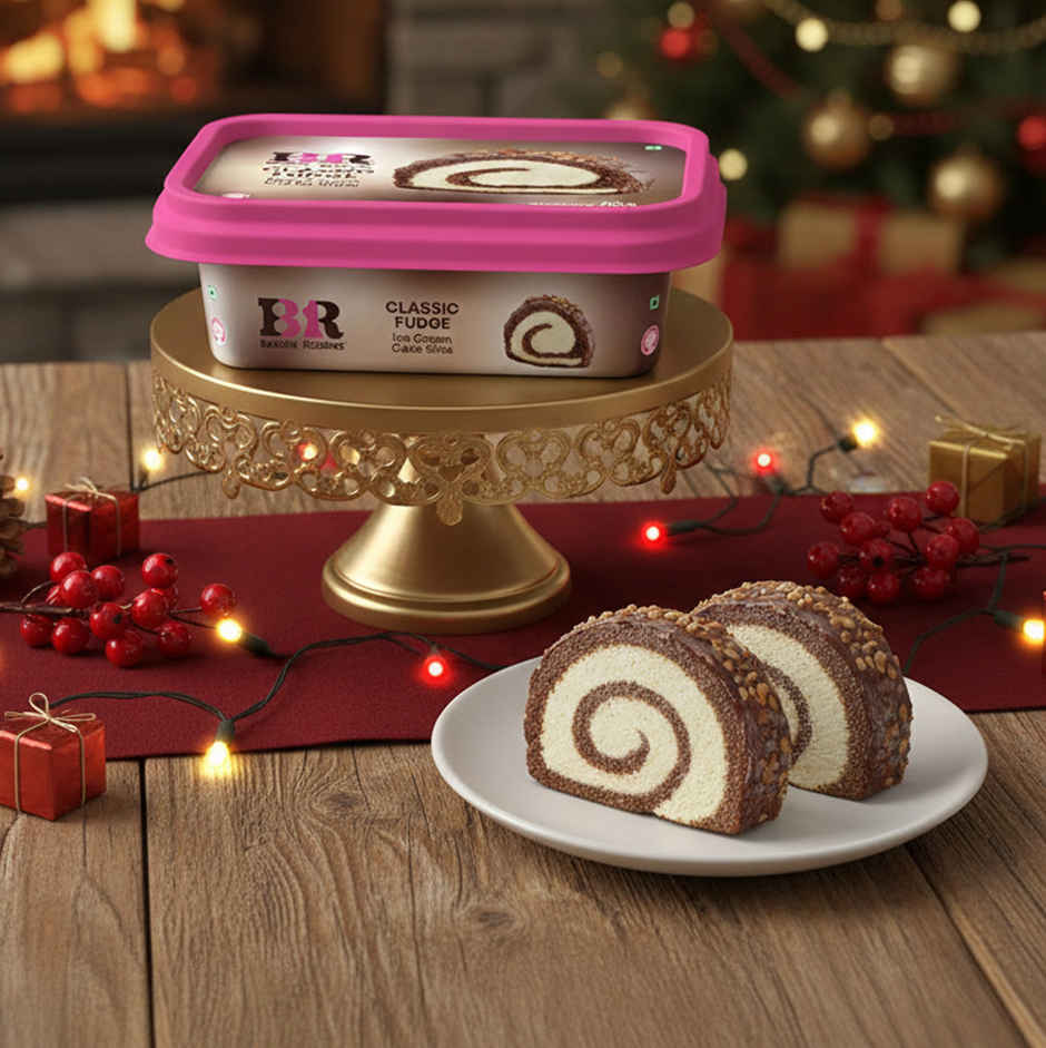 Baskin Robbins Classic Fudge Ice Cream Roll Cake Slice | Rich Chocolatey Dessert Slice