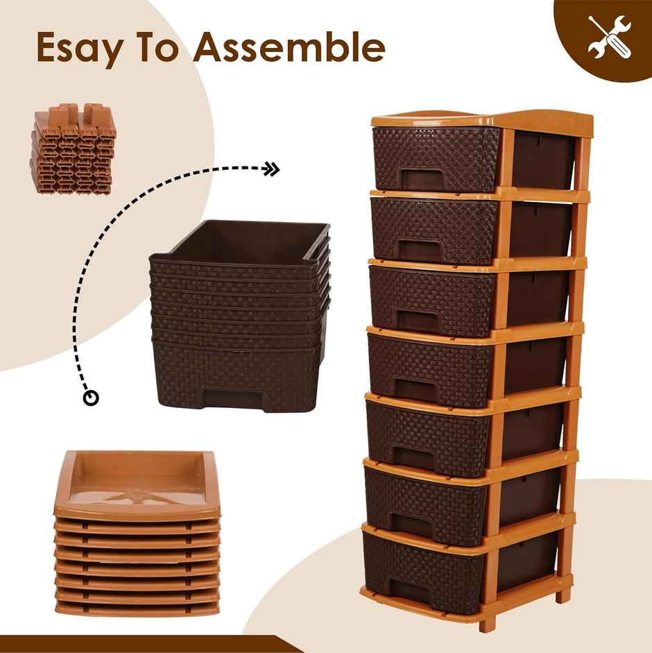 Kuber Industries 7-Layer & 57 L Modular Drawer Storage Organizer | Chocolate Brown