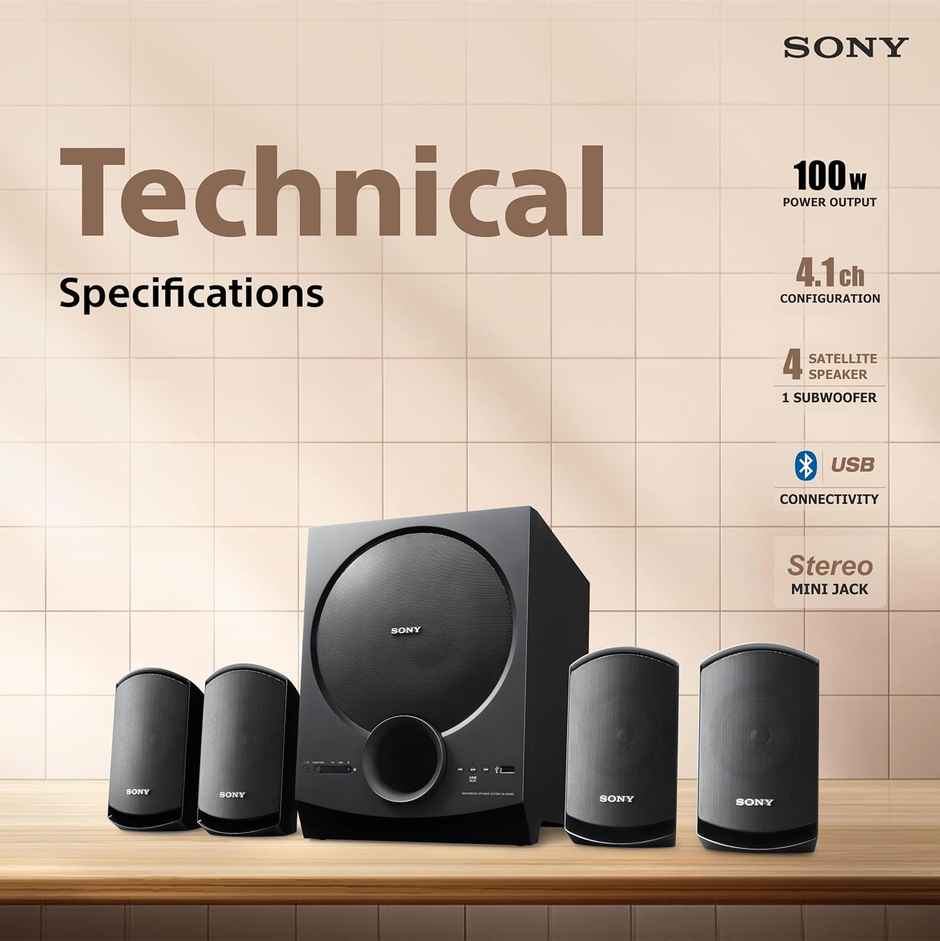 Sony New SA-D40M2 4.1ch Home Theatre Speaker with 100W Power Output and Powerful Subwoofer - Black