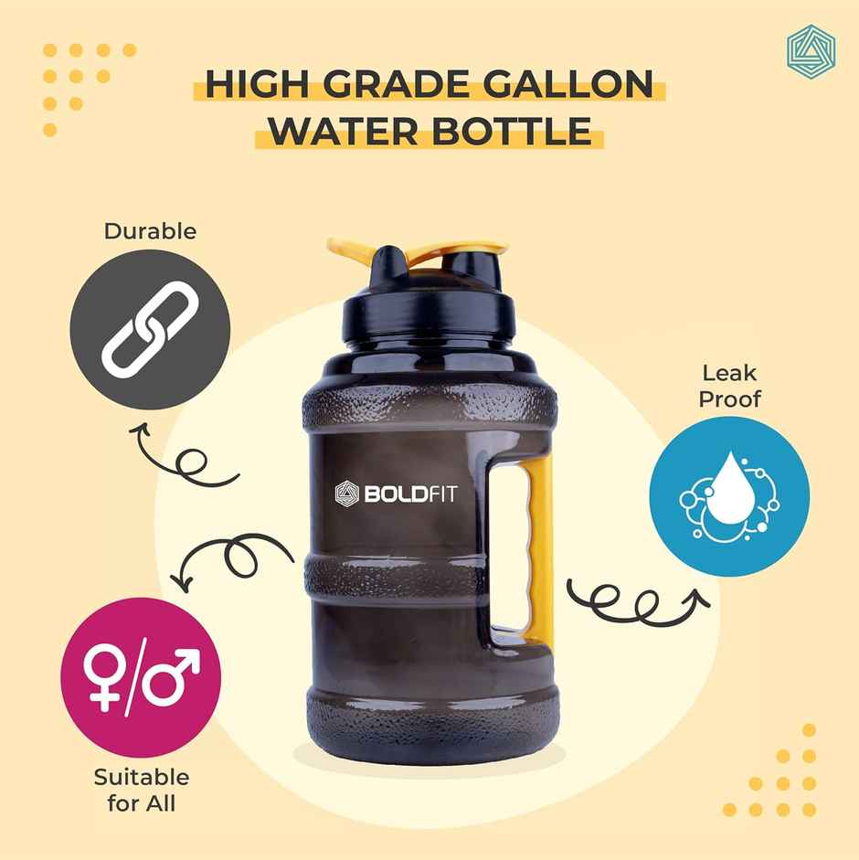 Boldfit Gallon Water Bottle 2.5 L For Gym & Sports 2.5 L Yellow Handle