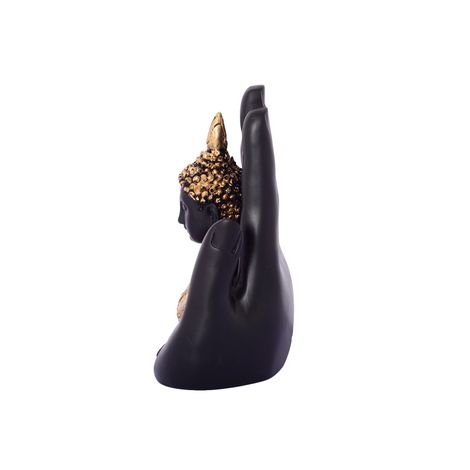 eCraftIndia Elegant Black and Golden Resin Handcrafted Palm Buddha Statue