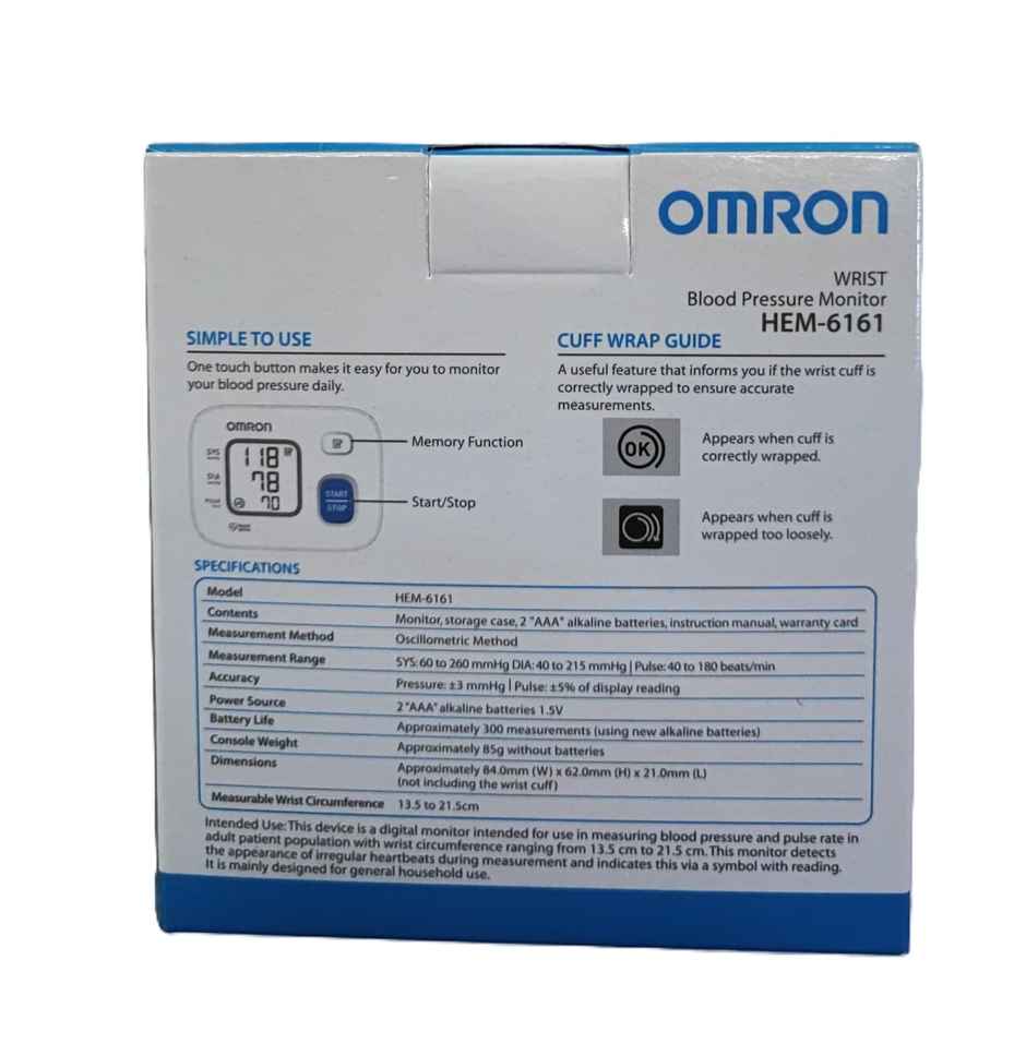 Omron HEM-6161 Wrist BP Monitor White