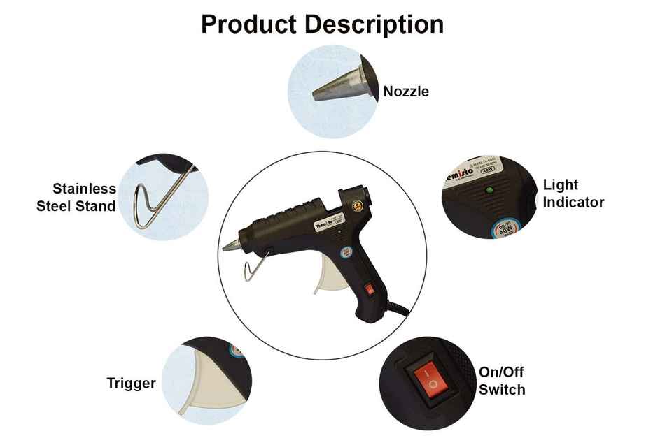Themisto - Built With Passion Glue Gun With Glue Sticks 40W (5 Pc Glue Sticks,Black)