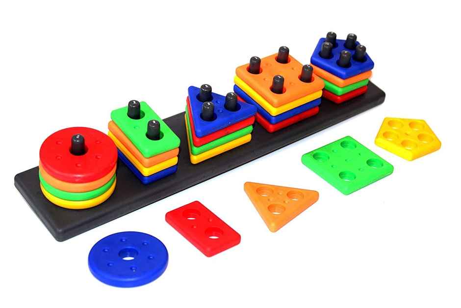 Fablue Geometric Shape Sorting & Stacking Blocks - Educational Learning Puzzle Toy for Kids
