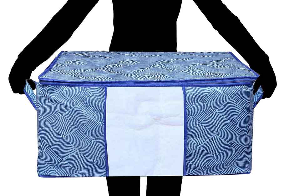 Kuber Industries Pack of 2 Non-Woven Extra Large Leheriya Design Underbed Storage Bag (Royal Blue)