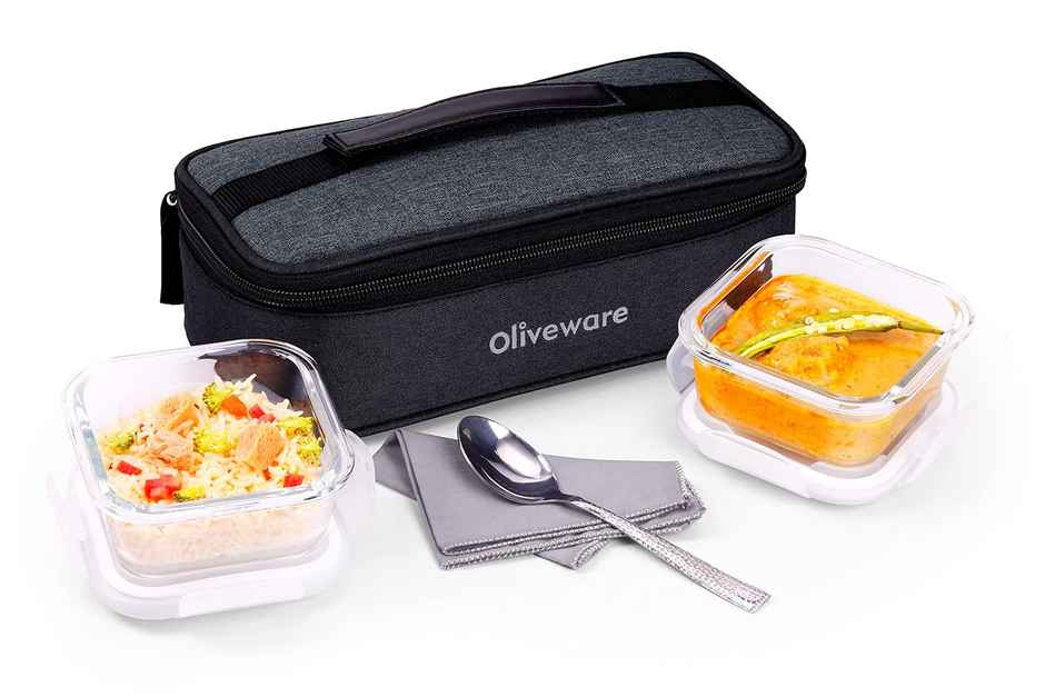 Oliveware Prism Borosilicate Glassware Square Lunchbox Set of 2 - Grey