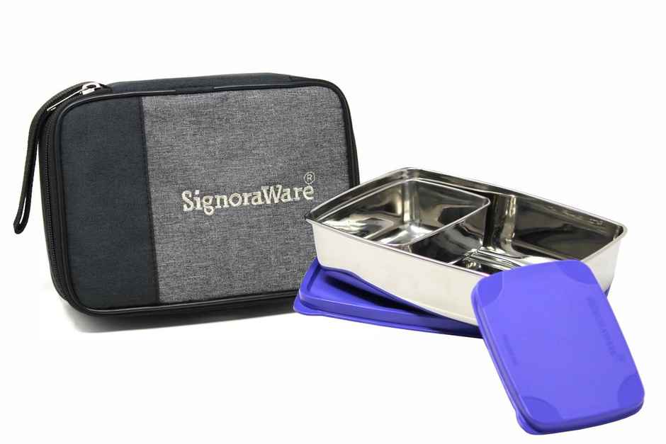 Signoraware Compact Steel Lunch Box with Bag | Assorted | Steel Lunch Box