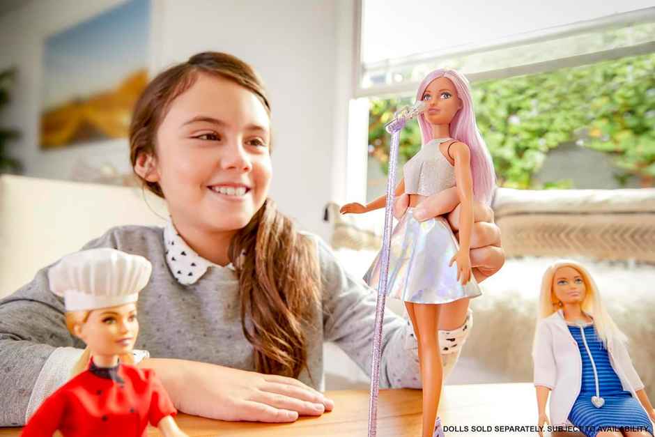 Mattel Barbie Pop Star Doll Dressed In Iridescent Skirt & Microphone and Pink Hair, For 3 to 7 Year Olds