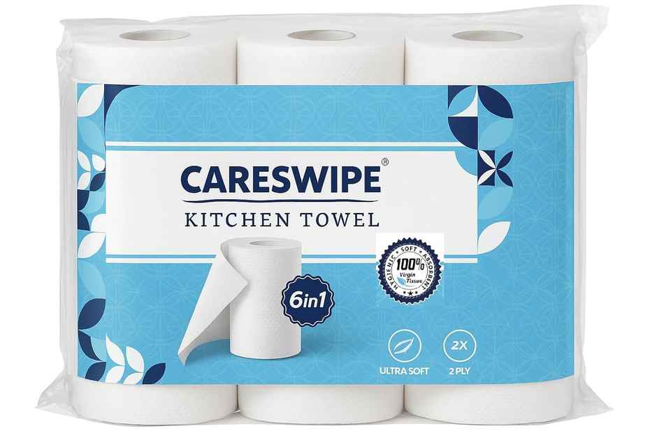 Careswipe 6 Rolls 2 Ply Kitchen Tissue Paper Roll 60 Sheet Per Roll