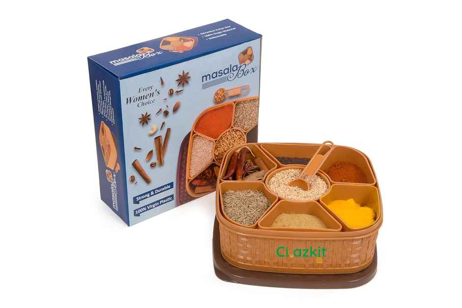 Clazkit Plastic Square 7 Section Multipurpose Masala Dabba, Spice Box Set - Color May Vary
